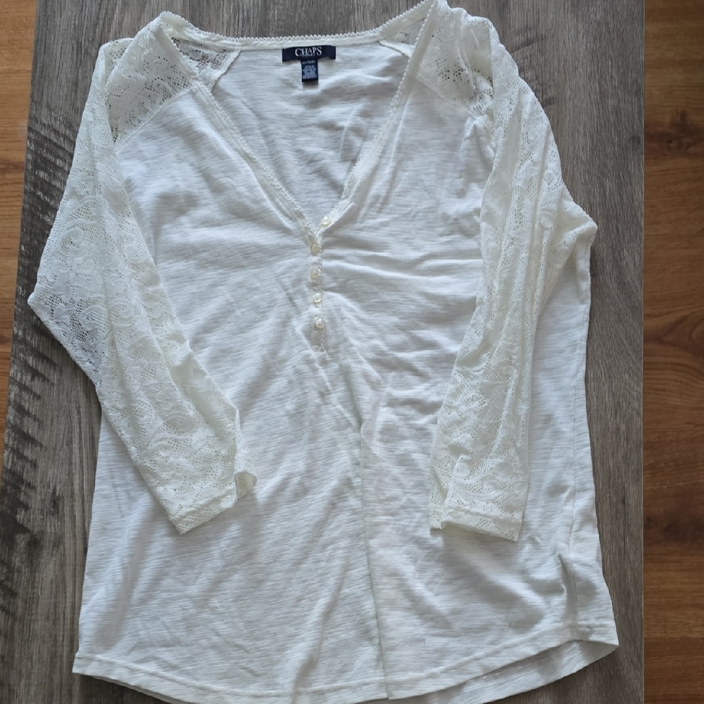 Chaps Women's Cream Lace Sleeve Blouse